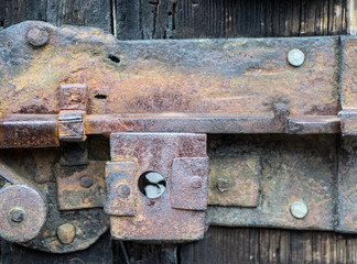 Detail of rusty iron door lock