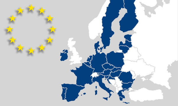 EU - Europäische Union - Karte EU Länder - Weltkarte, Landkarte Europa / Eurasien - UK Brexit Austritt	