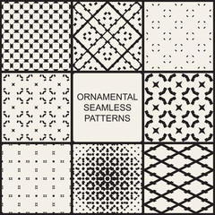 Collection of ornamental geometric seamless patterns.