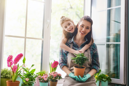 Happy Family In Spring Day.