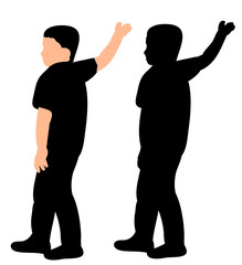 Silhouette of a child standing and throwing, vector, isolated