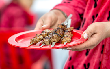 Shish kebab on a plate