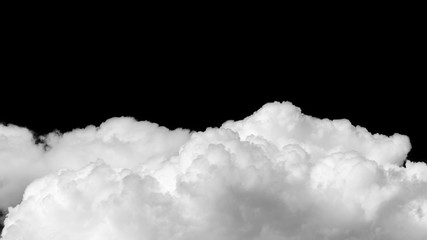 Close-up cumulus cloud isolated on black background