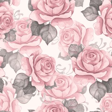 Hand drawn watercolor floral seamless pattern. Vintage flowers