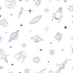 Seamless space pattern in doodle style.