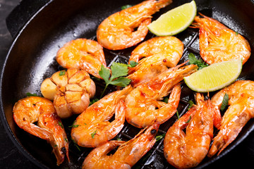 pan of grilled shrimps
