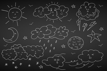 Doodle weather set. Hand drawn elements.