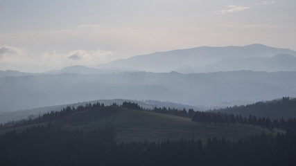 Dawn in the mountains. Spring. Travel to the Carpathians Ukraine