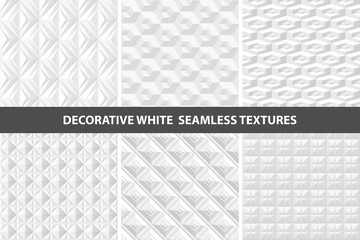 White decorative seamless 3d geometric textures.