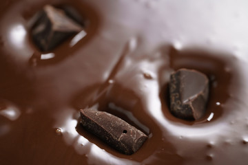 pieces of dark chocolate drowning in melted