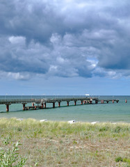 Fototapeta na wymiar Seebrücke von Göhren auf der Insel Rügen,Ostsee,Mecklenburg-Vorpommern,Deutschland