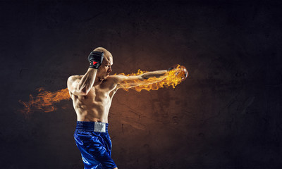 Young boxer man . Mixed media