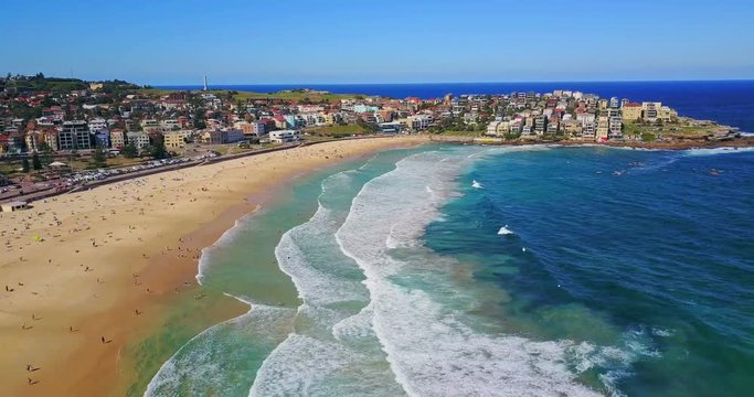 Aerial view of Bondi Beach or Bondi Bay at sunny day in Sydney