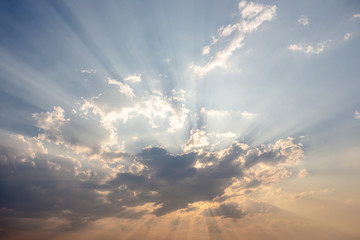 Colorful dramatic sky with cloud at sunset.Sky with sun background