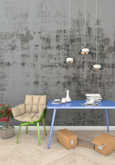 mock up the wall with plaster in a modern interior. 3D visualization