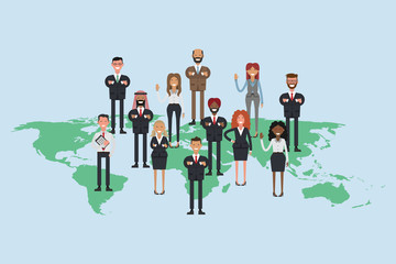  Business people composing a world map