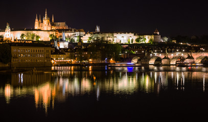 Fototapeta na wymiar Prague Castle and river Vltava, night view, Czech republic