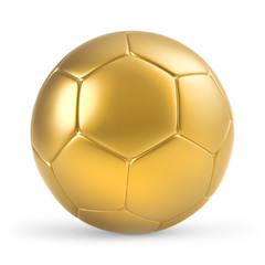 Golden soccer ball isolated on white background.