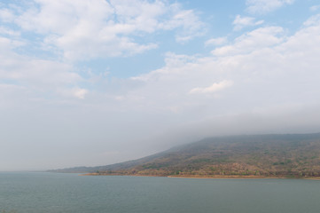 Fototapeta premium Mountains reservoir lake at Lamtakhong Dam Nakhon Ratchasima Province, Thailand