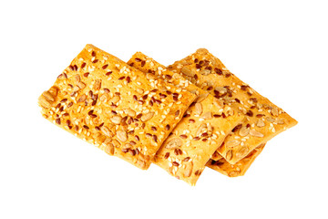Crispy bread with seeds of sunflower, flax and sesame , isolated