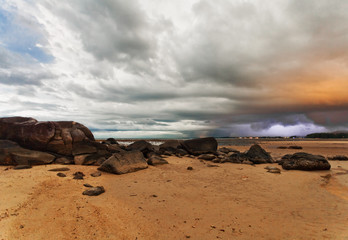 beach at gloomy sunset