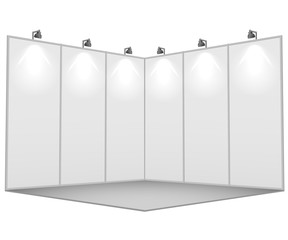 Blank white exhibition stand 3x3 sections vector template. - 142101533