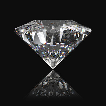 Diamond on the black background with reflection 3D render.