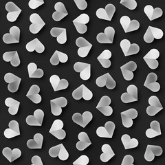 Seamless Monochrome Pattern With Hearts. Repeating Scattered Shapes Texture.