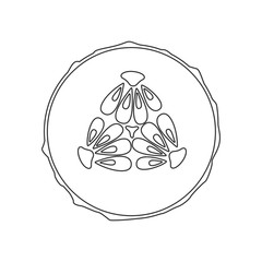 Isolated outline round slice of cucumber on white background.