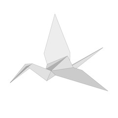 Fototapeta na wymiar Isolated figure of japanese crane folded from white paper in origami style on white background