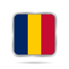 Flag of Chad. Shiny metallic gray square button.