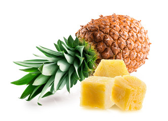 pineapple with slices isolated on a white background
