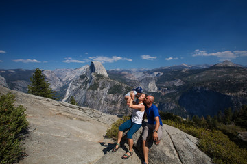 Fototapeta premium Family with infant visit Yosemite national park in California
