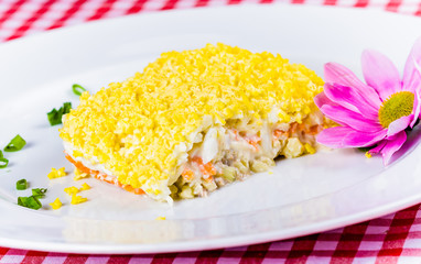 Salad Mimosa on white plate