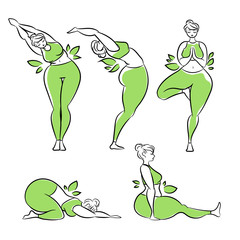 полная девушка занимается йогой