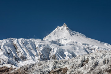 Fototapeta na wymiar View at Manaslu peak in Nepal