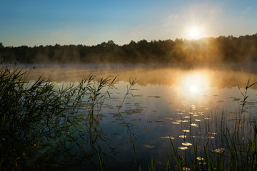 Sunrise over  Lake Sawinda Wielka. Masuria. Poland.