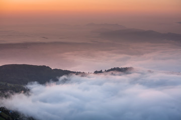Fototapeta premium Morning clouds below Sarangkot view point near Pokhara in Nepal