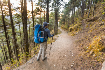 Trekker in Khumbu valley on a way to Everest Base camp