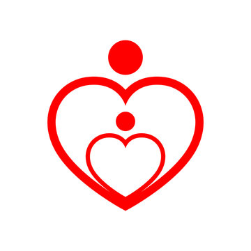 Family care symbol in the heart shape. Vector illustration.