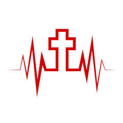 Heartbeat icon with Christian cross. Vector illustration.