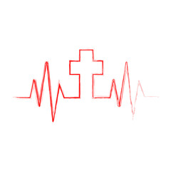 Heartbeat icon with Christian cross. Vector illustration.