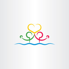 people in water holding heart love vector icon illustration