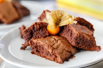 Freshly baked brownies on the plate