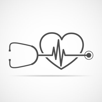 Stethoscope, heartbeat sign and heart. Vector illustration