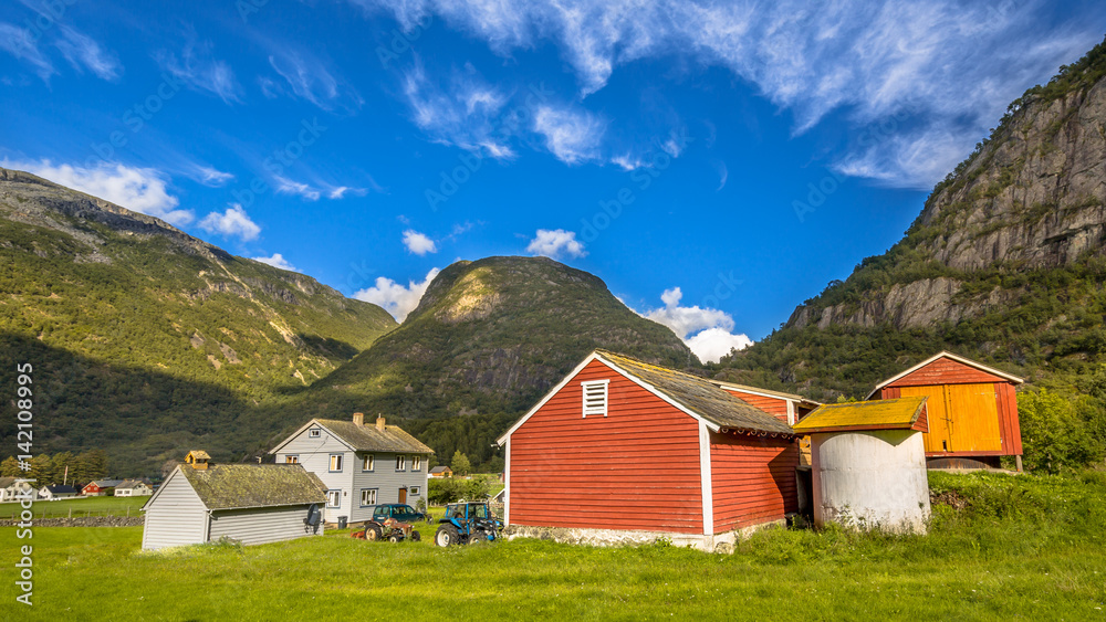 Poster Barns in a norwegian farm village