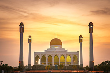 Beautiful mosque in sunset