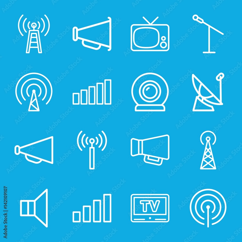 Poster set of 16 broadcast outline icons