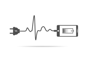 Smartphone charging connect to power plug. Vector illustration.
