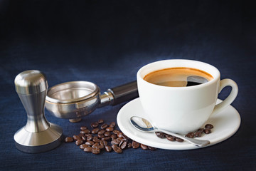 Coffee cup and beans with Equipment for coffee